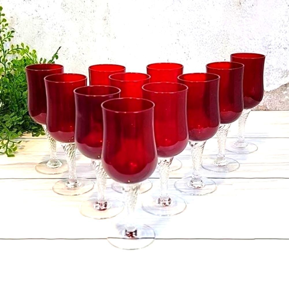 Colony Saturn Red Claret wine glass with clear twisted stem 11 pieces